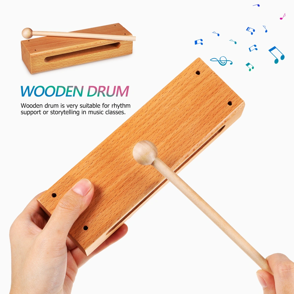 2 Sets of Single Tone Wood Block and Handheld Clapper Tube with Wooden Beaters Educational School Percussion Instruments