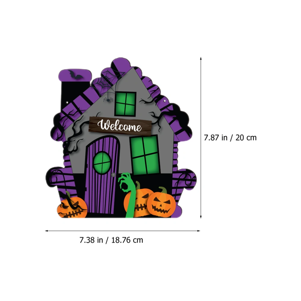 Halloween Decoration Halloween Hanging Sign Front Door Welcome Sign Castle Shaped Wood Plaque Wall Sign