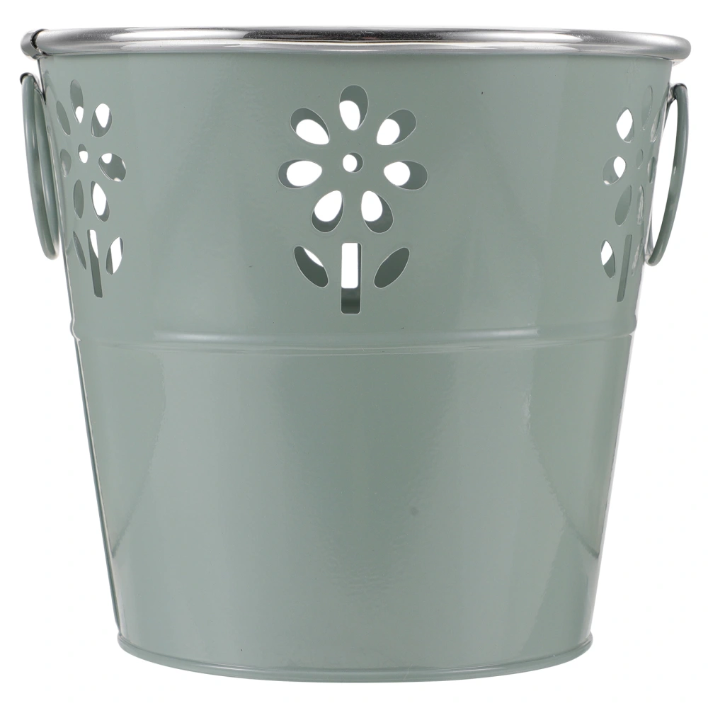 Flower Bucket Hollow Flowerpot Balcony Flower Bucket Vase Metal Round Bucket with Handle