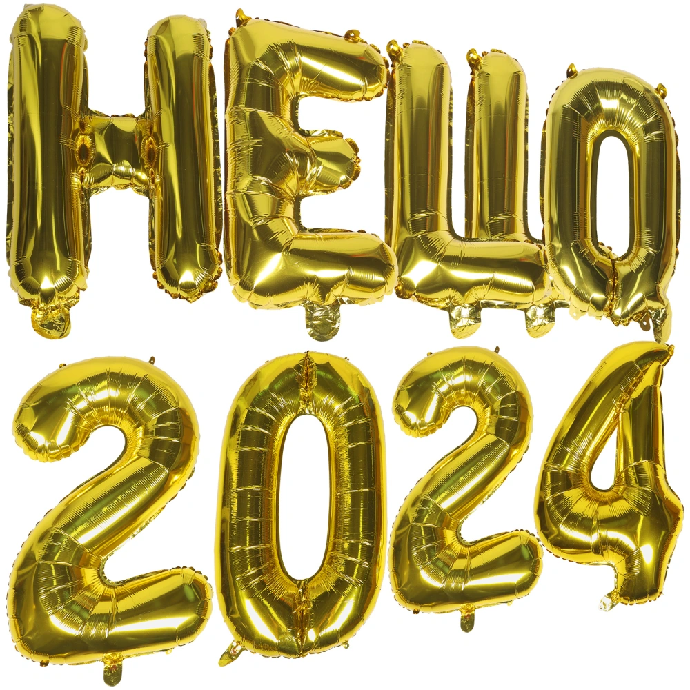 1 Set Hello-2024 Aluminum Film Balloons Party Decorative Balloons 2024 New Year Balloons