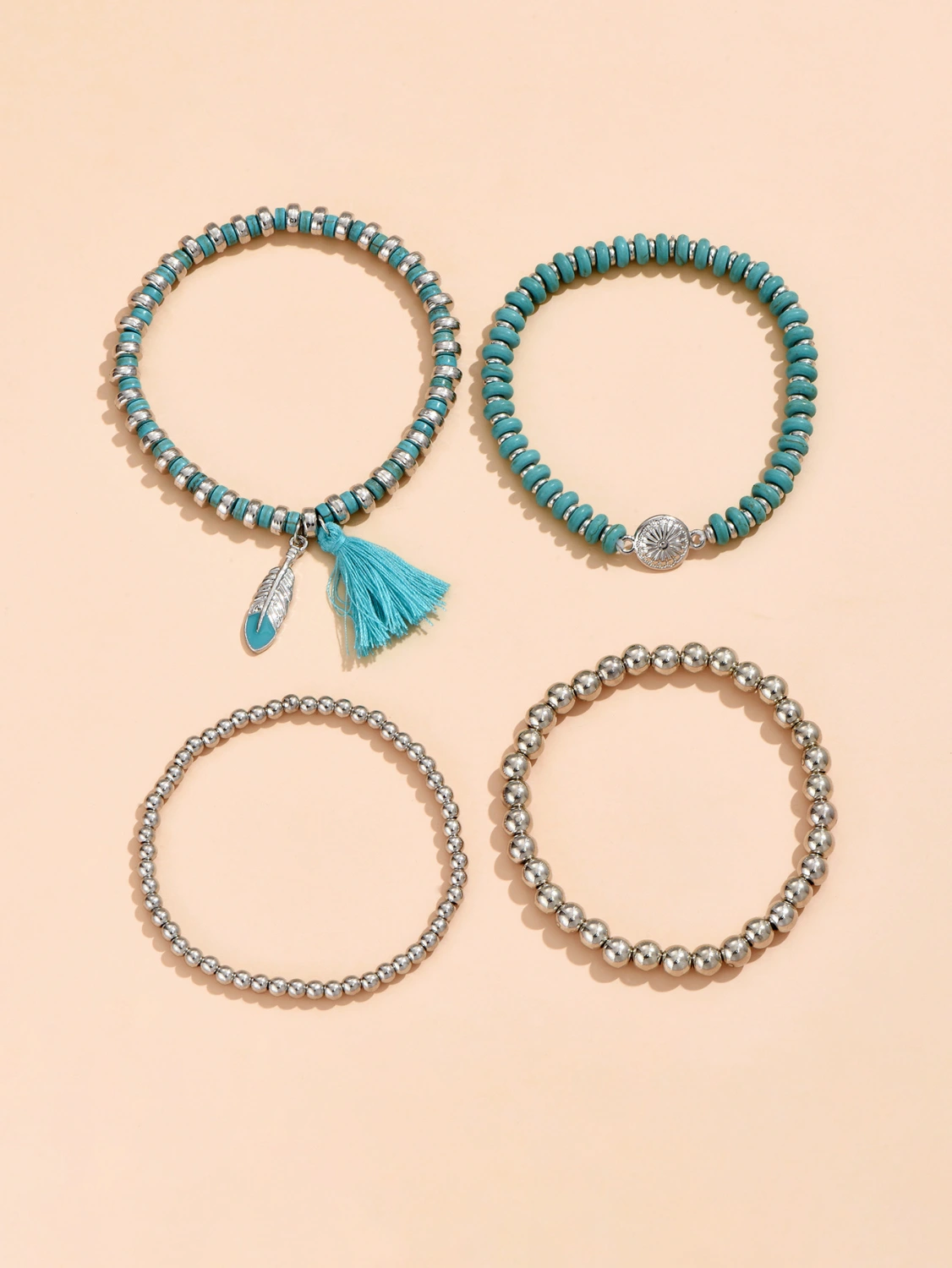 4pcs Beaded Bracelet Fashionable Wrist Jewelries Dainty Bracelet for Women Teen Girls