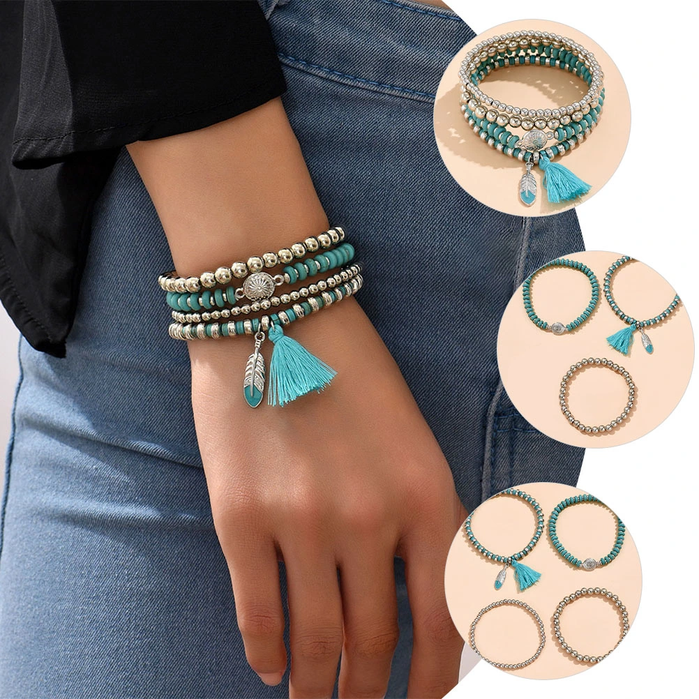 4pcs Beaded Bracelet Fashionable Wrist Jewelries Dainty Bracelet for Women Teen Girls