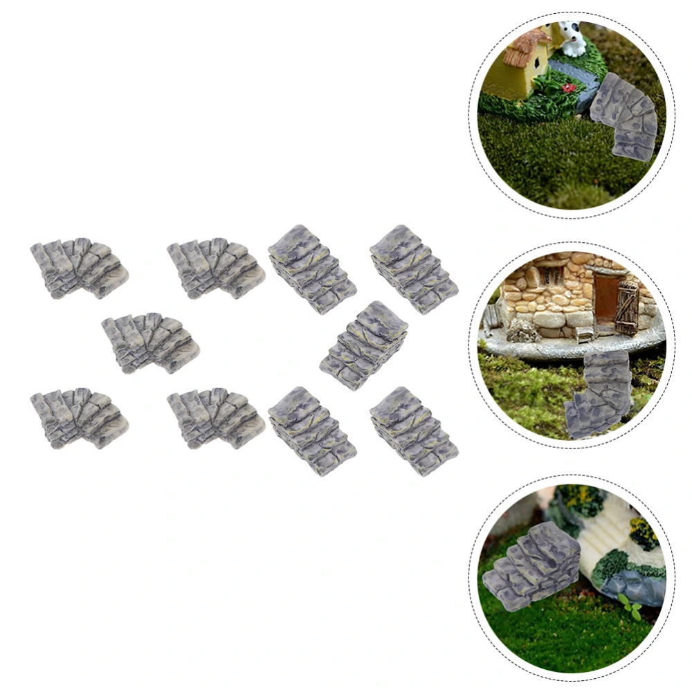 12pcs Mini Garden Layout Stone Steps Miniature Resin Stone Stairs Models Doll House Accessory