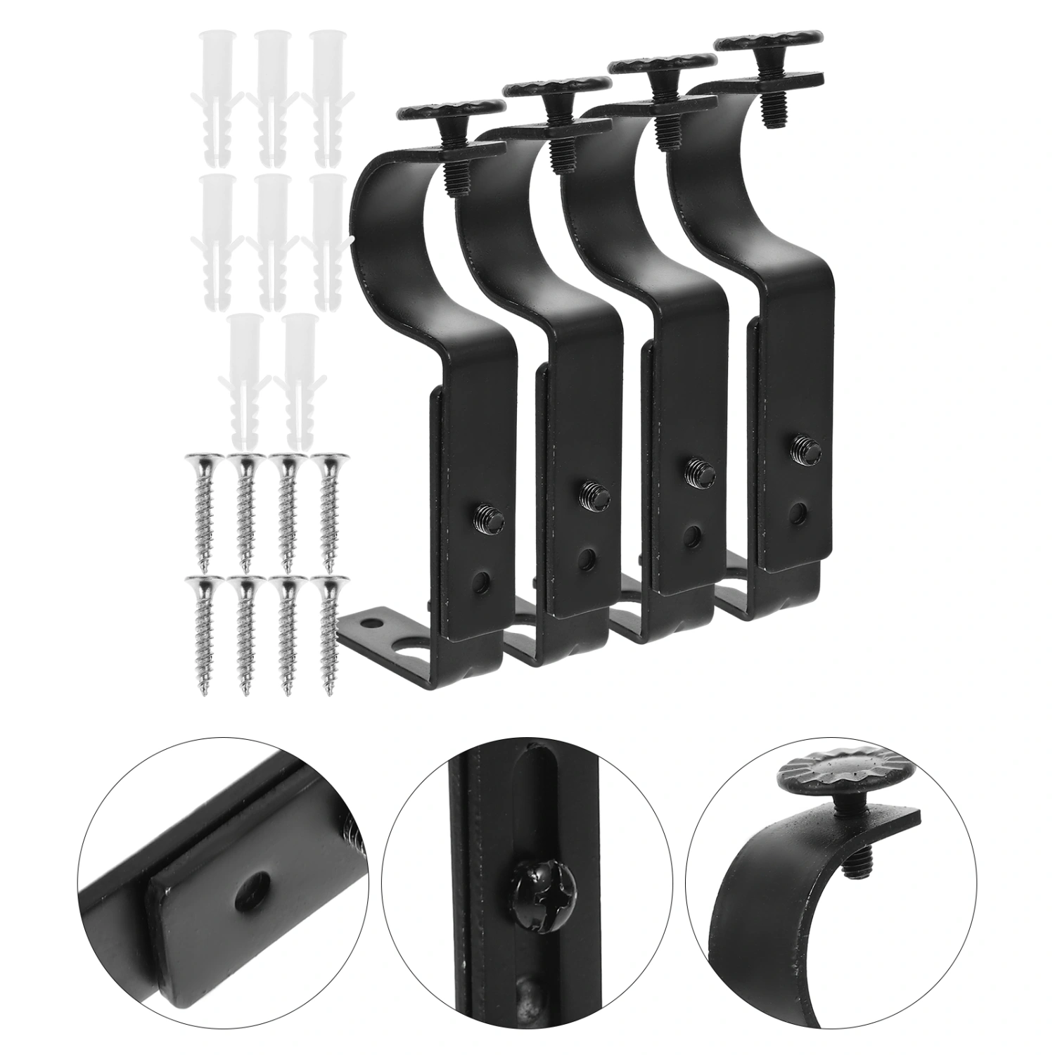 4pcs Wall Mounted Curtain Rod Bracket Adjustable Curtain Rod Holder Telescopic Curtain Rod Bracket