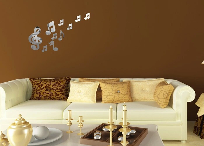 12 pcs Musical Note Wall Decals Music Notes Sticker Mirror Design Wall Stickers for Home