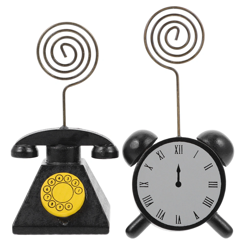 2Pcs Retro Memo Clip Card Holder Place Card Holder Clock Telephone Shaped Photo Clip Decor