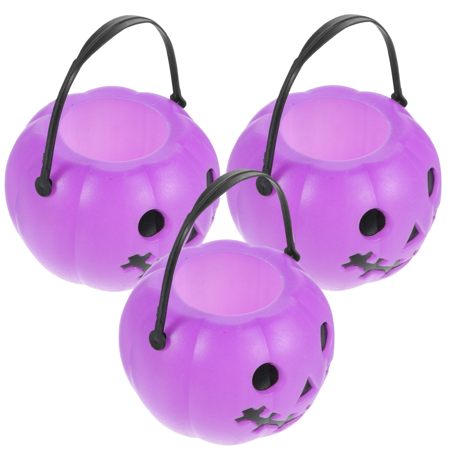 3pcs Pumpkin Buckets Halloween Candy Holders Handheld Plastic Candy Container