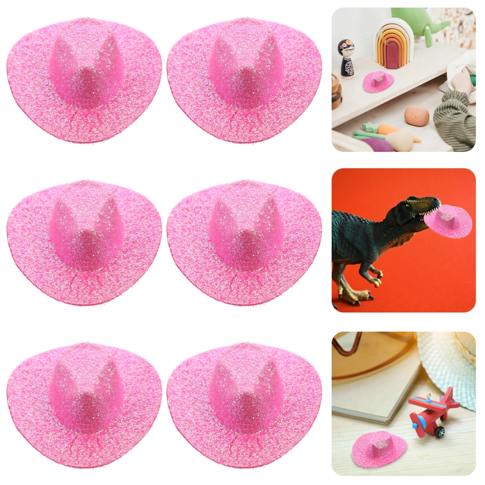 6pcs Glitter Cowboy Hats Tiny Artificial Leather Cowboy Hat Miniature Hats