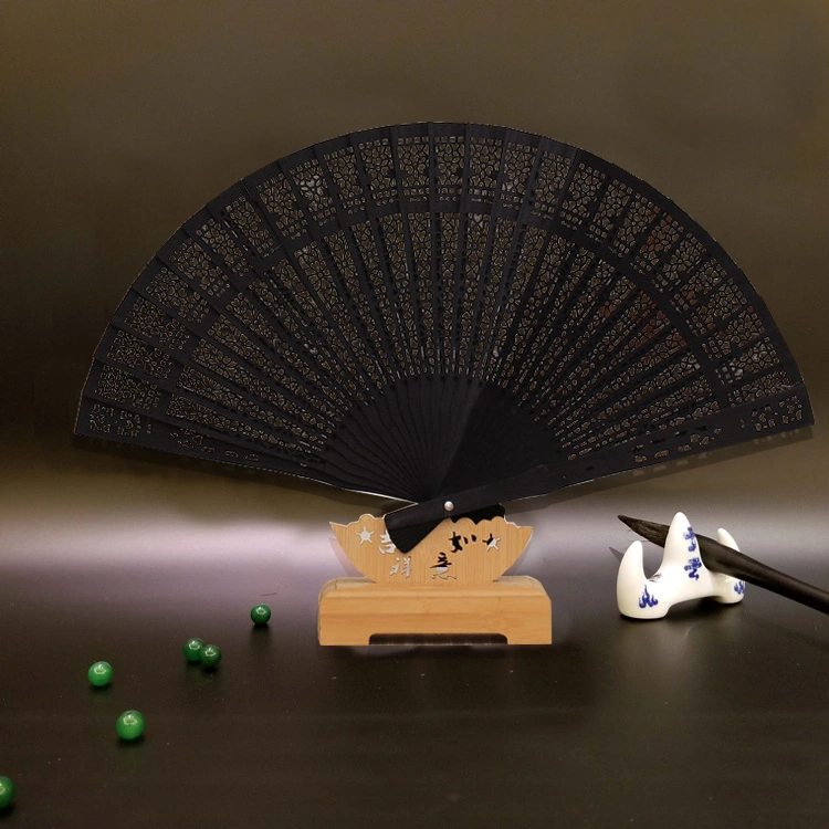 Wooden Fan Party Decorative Folding Fan Women Fan Stage Performance Fan with Base