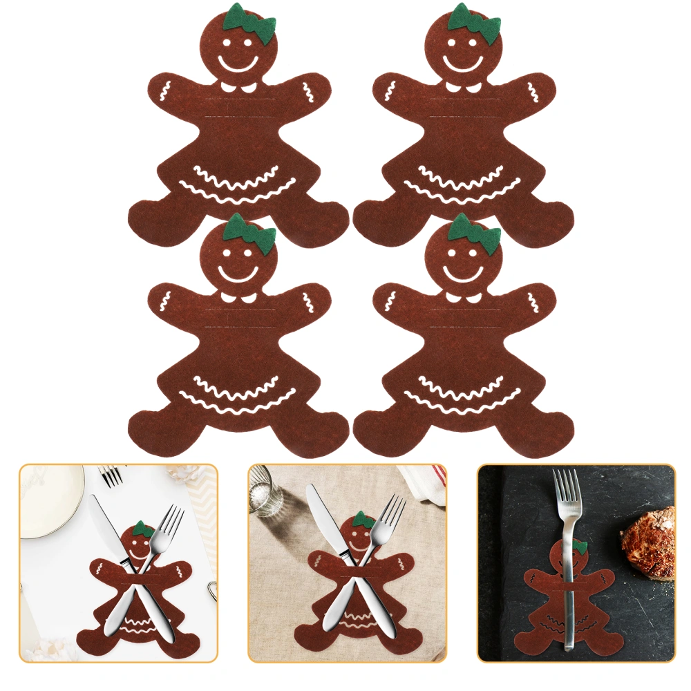 4pcs Christmas Cutlery Pockets Christmas Gingerbread Women Tableware Holders