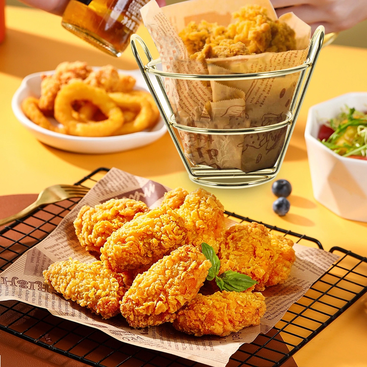 Hollow-out Snack Basket French Fries Holder Metal Snack Holder Fried Chicken Basket