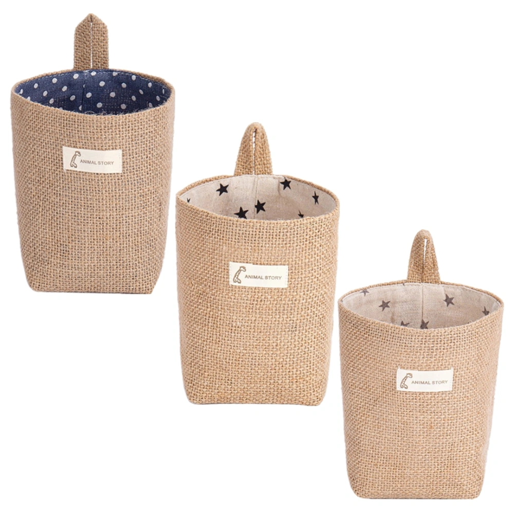 3pcs Wall Hanging Storage Bags Cotton Linen Storage Basket Foldable Wall-Hanging Organizer Basket