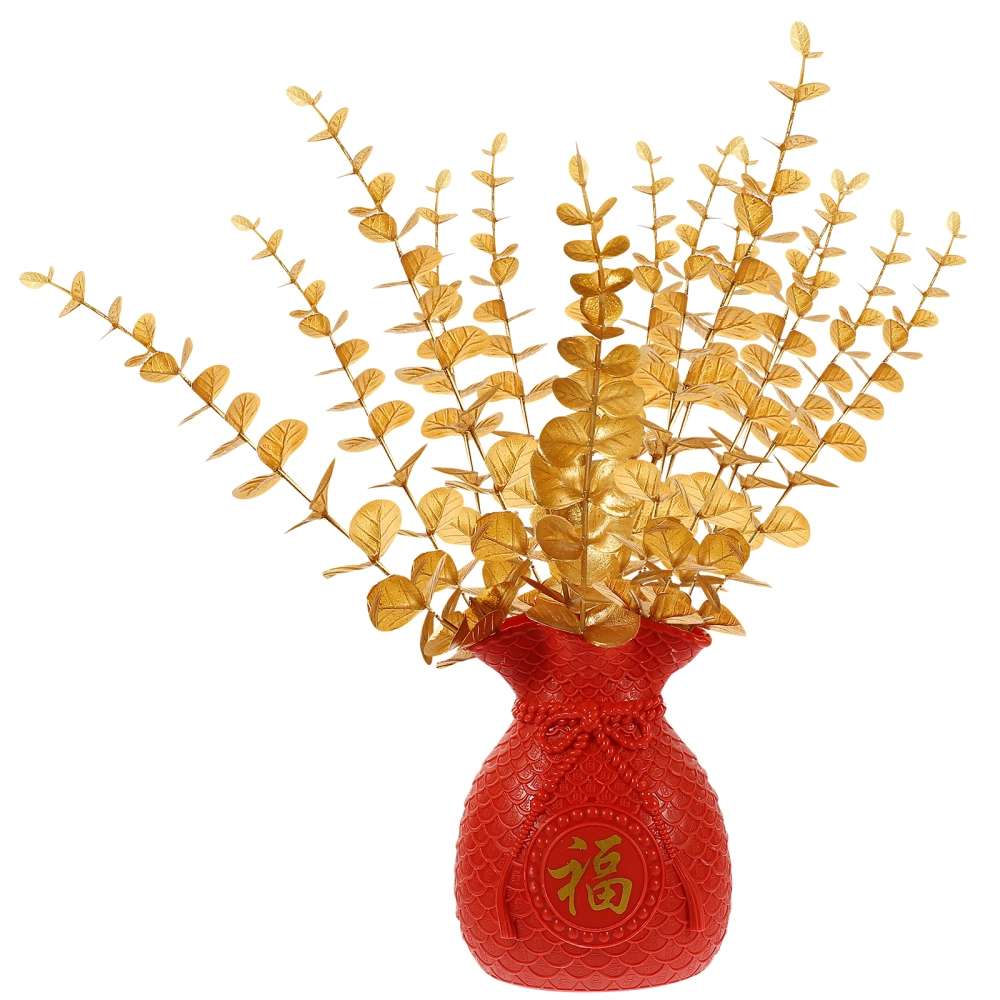 1 Set of Flower Arrangement Vase Elegant Money Bag Shape Vase Desktop Vase Ornament with Leaves