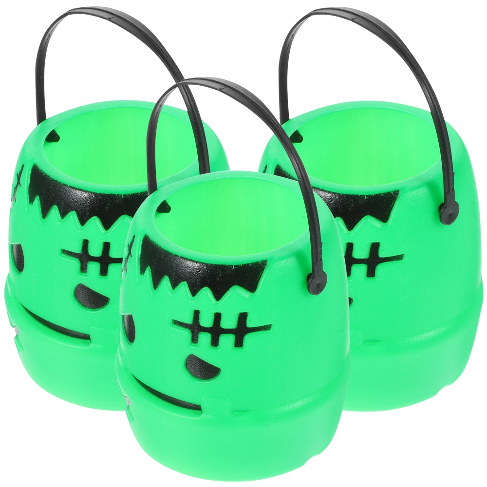 3pcs Pumpkin Buckets Halloween Candy Holders Handheld Plastic Candy Container