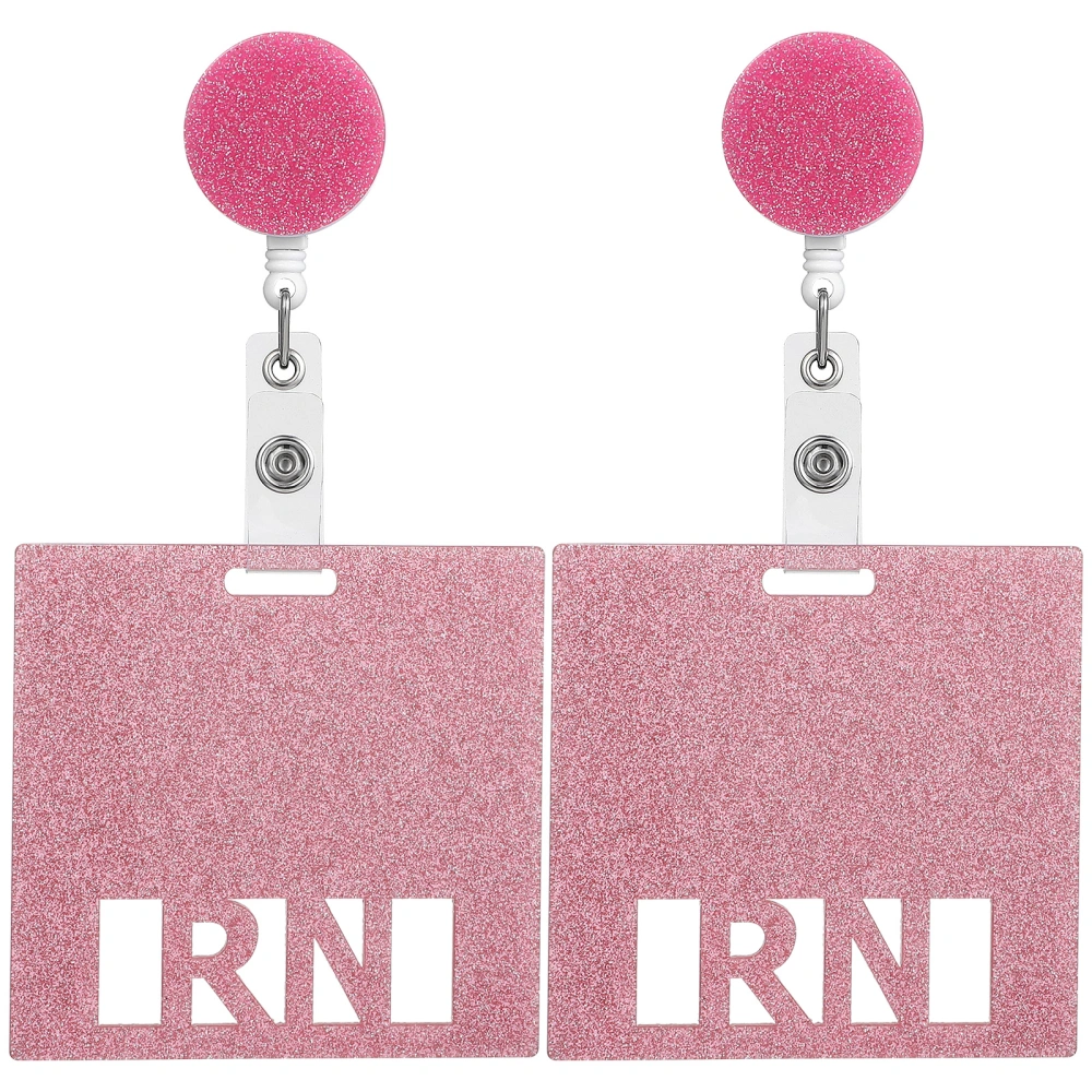 2Pcs Badge Cards Glitter Horizontal Badge Identification Tags with Retractable Reel Buckle Nursing Accessories