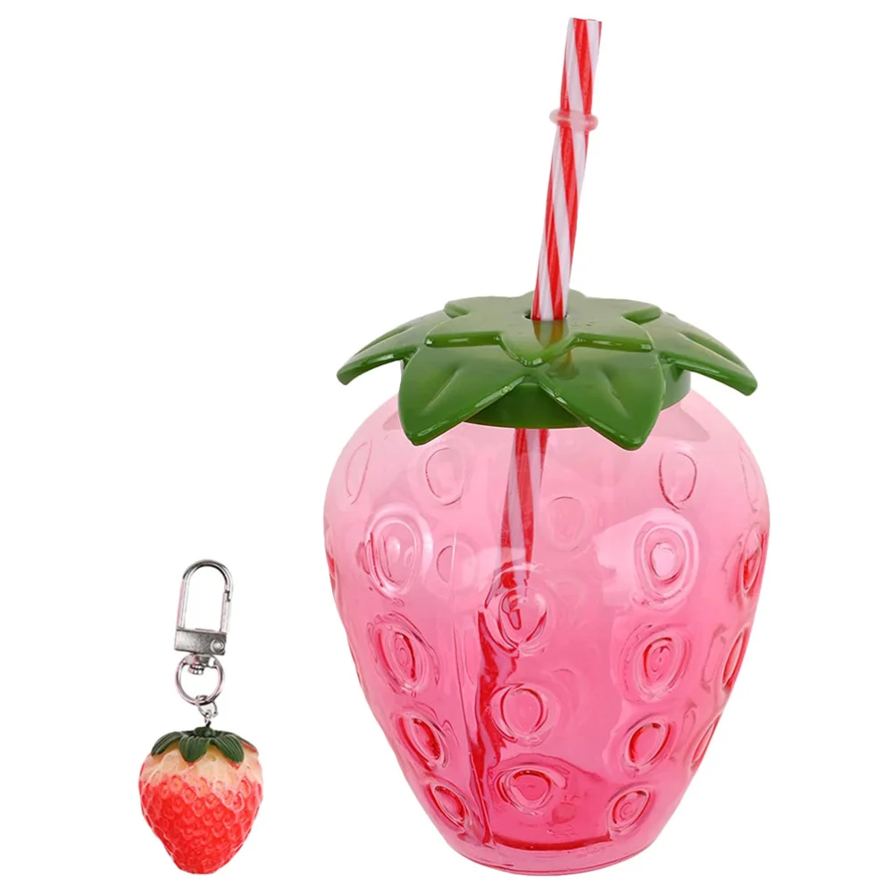 1 Set Strawberry Kawaii Cup with Lid Straw Reusable Fruit Straw Cups Kawaii Tea Cup Drinking Cups