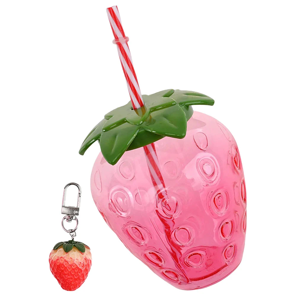 1 Set Strawberry Kawaii Cup with Lid Straw Reusable Fruit Straw Cups Kawaii Tea Cup Drinking Cups