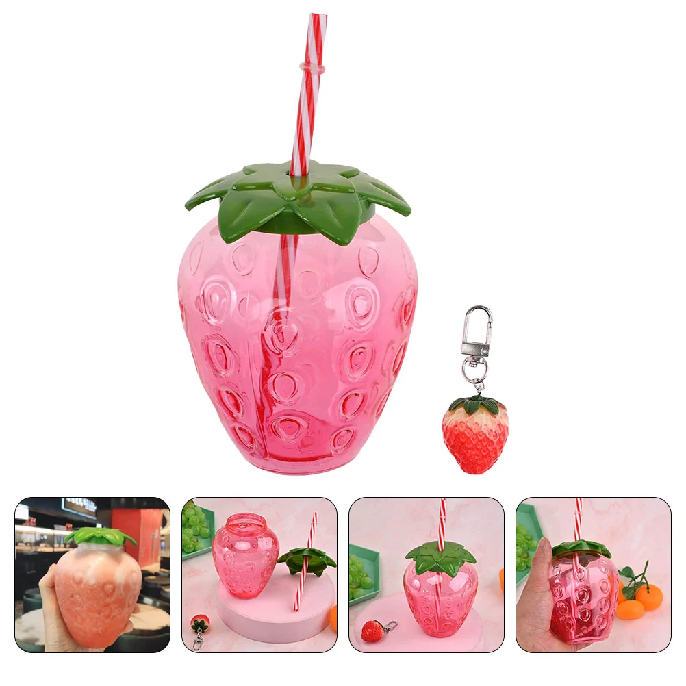 1 Set Strawberry Kawaii Cup with Lid Straw Reusable Fruit Straw Cups Kawaii Tea Cup Drinking Cups
