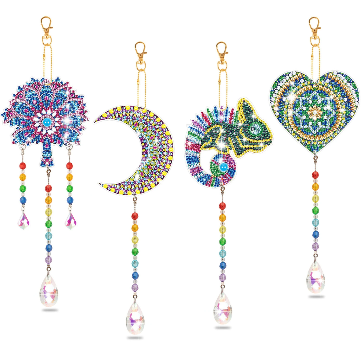 1 Set Of Diy 5d Resin Diamonds Art Painting Wind Bell Pendants Diamonds Art Suncatcher Wind Chime