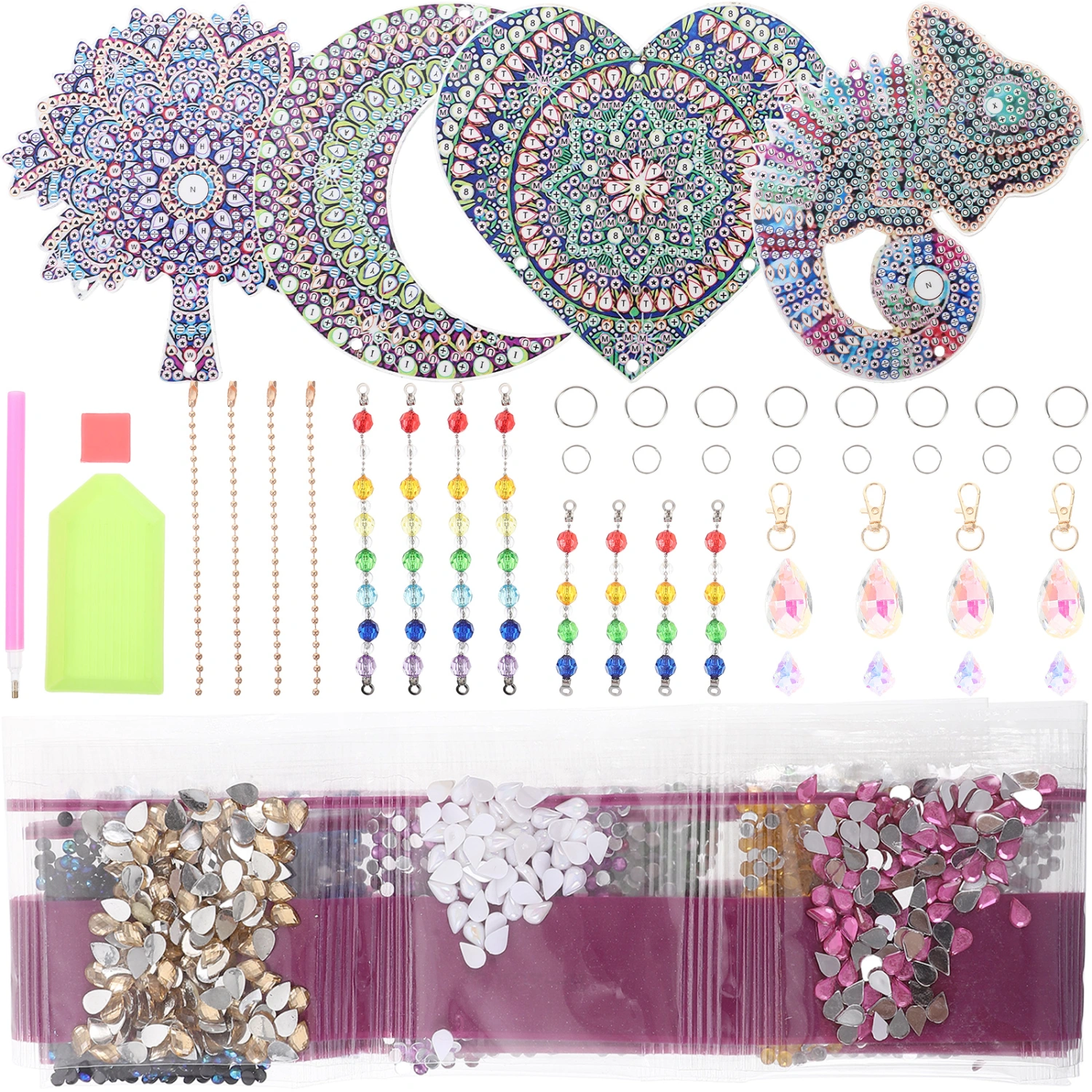 1 Set Of Diy 5d Resin Diamonds Art Painting Wind Bell Pendants Diamonds Art Suncatcher Wind Chime