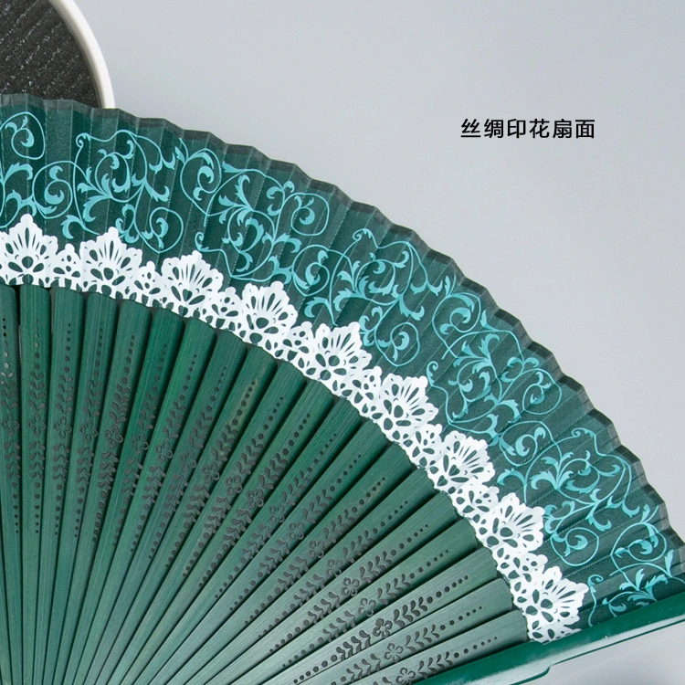 Handheld Folding Fan Chinese Style Hollow out Fan Bamboo Silk Performance Fan with Base