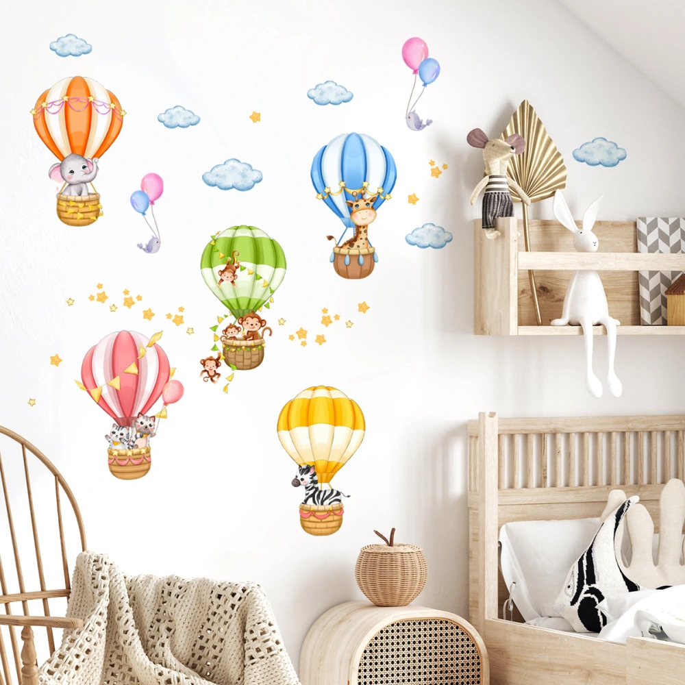 2 Sheets of Children Room Hot Air Balloon Wall Sticker Self-adhesive Wall Decal Animal DIY Wall Sticker