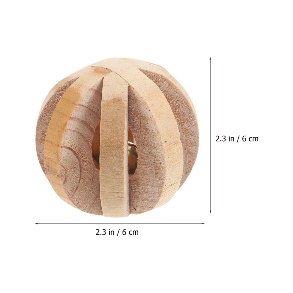 2pcs Ball Shaped Hamster Chew Toy Natural Wooden Rabbit Molar Toy Guinea Pig Chew Toy with Bell