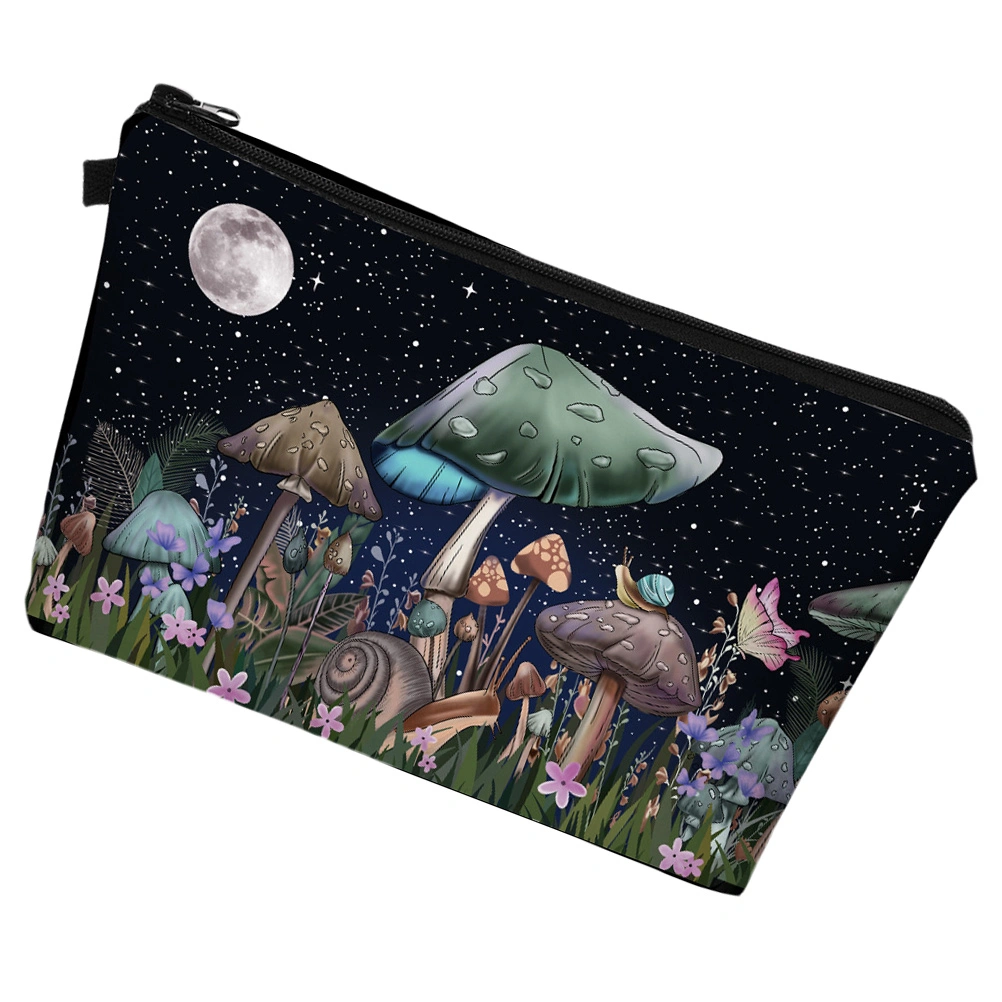 Mushroom Print Makeup Bag with Zipper Portable Makeup Bag Cosmetic Bag for Travel