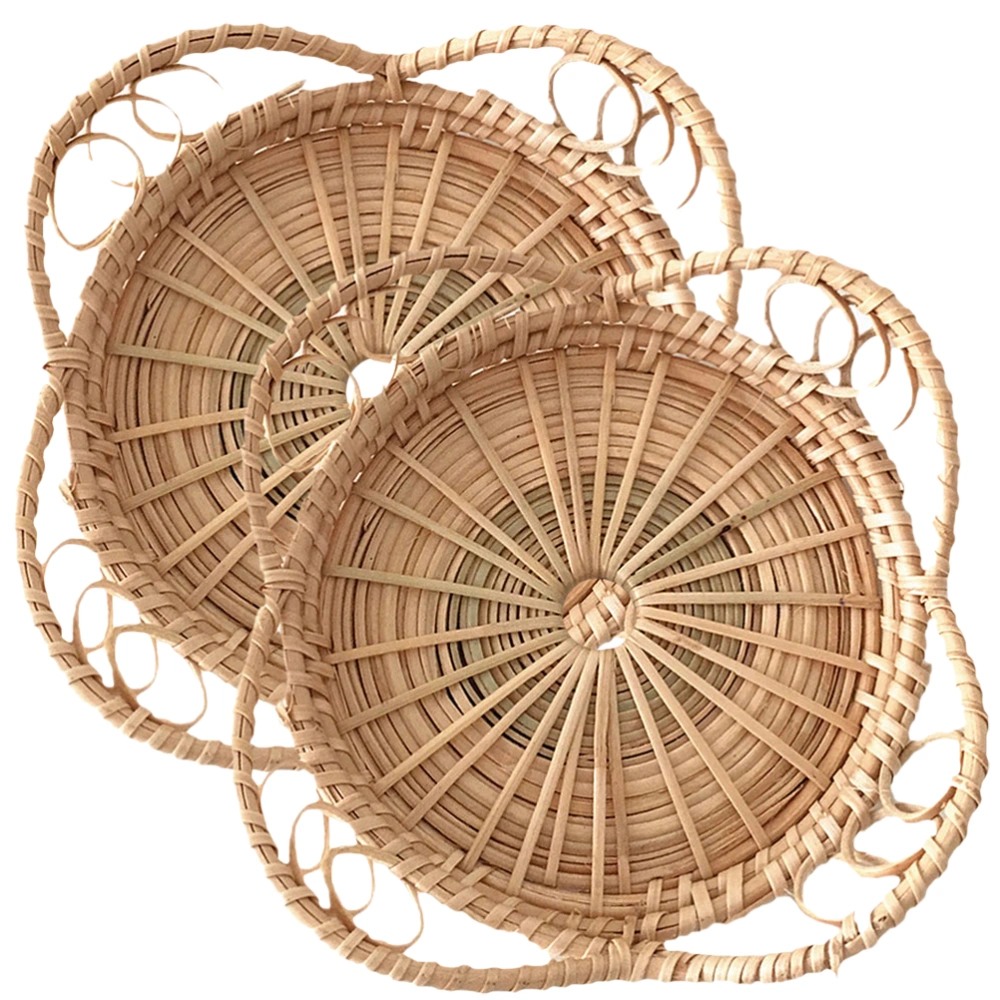 2pcs Rattan Woven Coasters Hand Woven Coasters Cup Pad Woven Placemat Decorative Woven Coasters