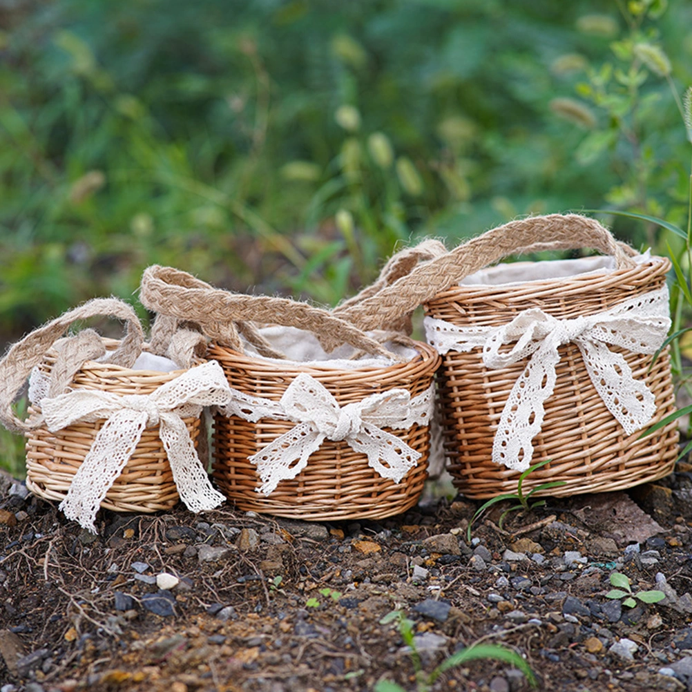 Flower Girl Basket Woven Basket Flower Arrangement Basket Rattan Basket with Handle