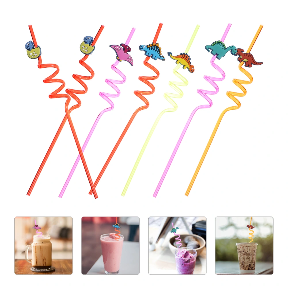 18pcs Cartoon Dinosaur Straws Beverage Straws Drinking Straws Reusable Straws