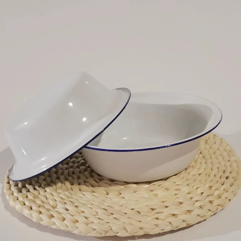 Retro Enamel Basin Enamel Mixing Bowl Kitchen Soup Serving Bowl Salad Mixing Bowl