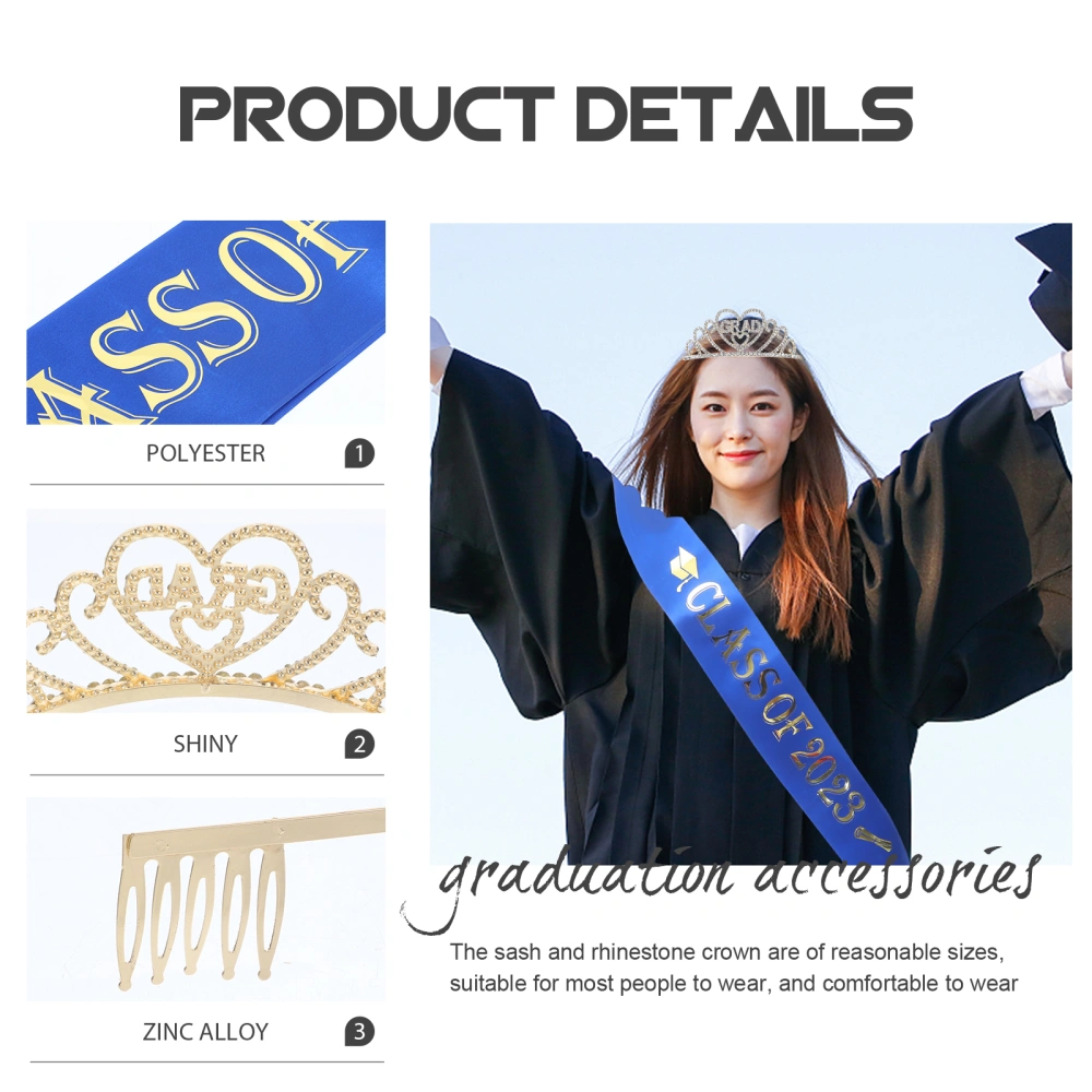 1 Set of Graduation Sash Rhinestone Crown Kit Class of 2023 Sash Grad Crown Graduation Party Supplies