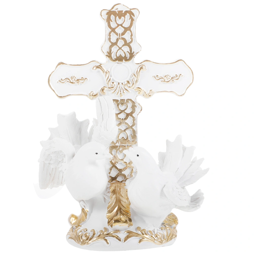 Resin Catholic Cross with Pigeon Showcase Decoration Religious Cross Hanging Cross Decor