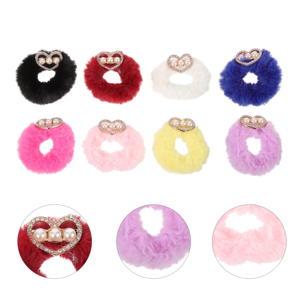 8pcs Fluffy Hair Ties Lovely Hair Ropes Rhinestone Hair Bands Fuzzy Scrunchies for Girls