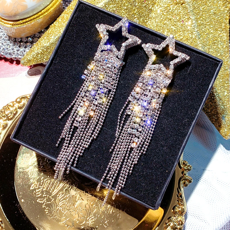 1 Pair Stud Earrings Star Earrings Tassel Earrings Rhinestone Star Earrings Decorative Earrings