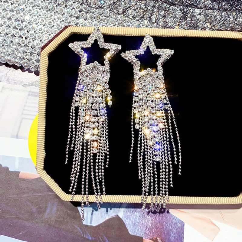1 Pair Stud Earrings Star Earrings Tassel Earrings Rhinestone Star Earrings Decorative Earrings
