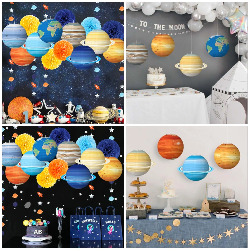 1 Set Hanging Solar System Decors Paper Planets Lanterns Paper Flowers for Space Theme Parties