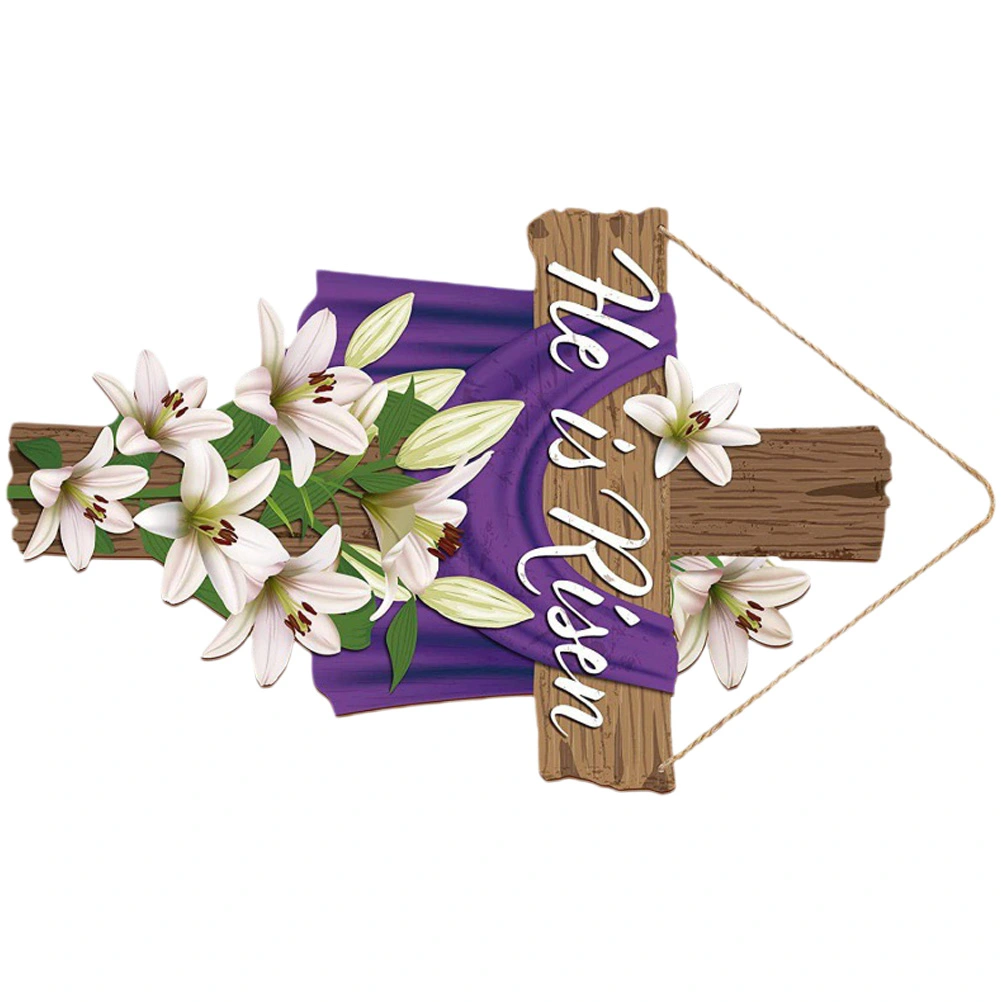 Door Hanger Wooden Easter Door Sign Floral Printed Easter Cross Door Sign