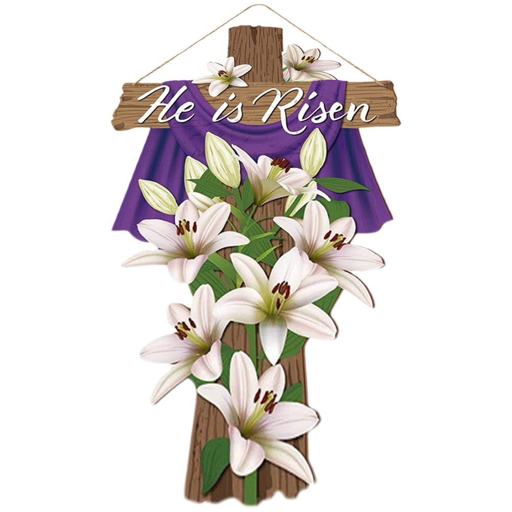 Door Hanger Wooden Easter Door Sign Floral Printed Easter Cross Door Sign
