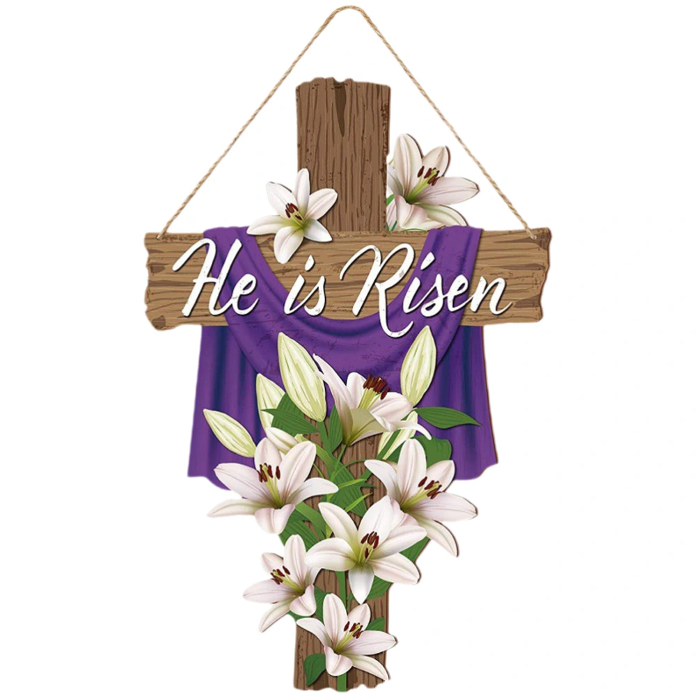 Door Hanger Wooden Easter Door Sign Floral Printed Easter Cross Door Sign