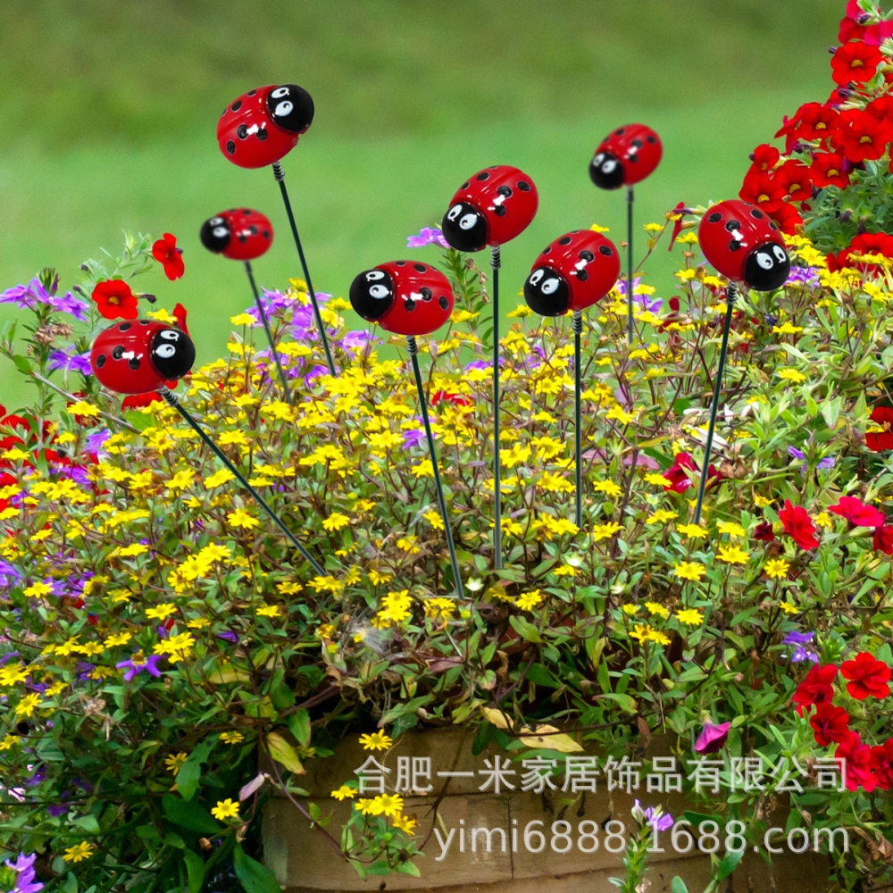 10Pcs Garden Resin Ladybug Sign Ladybug Garden Stake Outdoor Spring Yard Ladybug Decoration