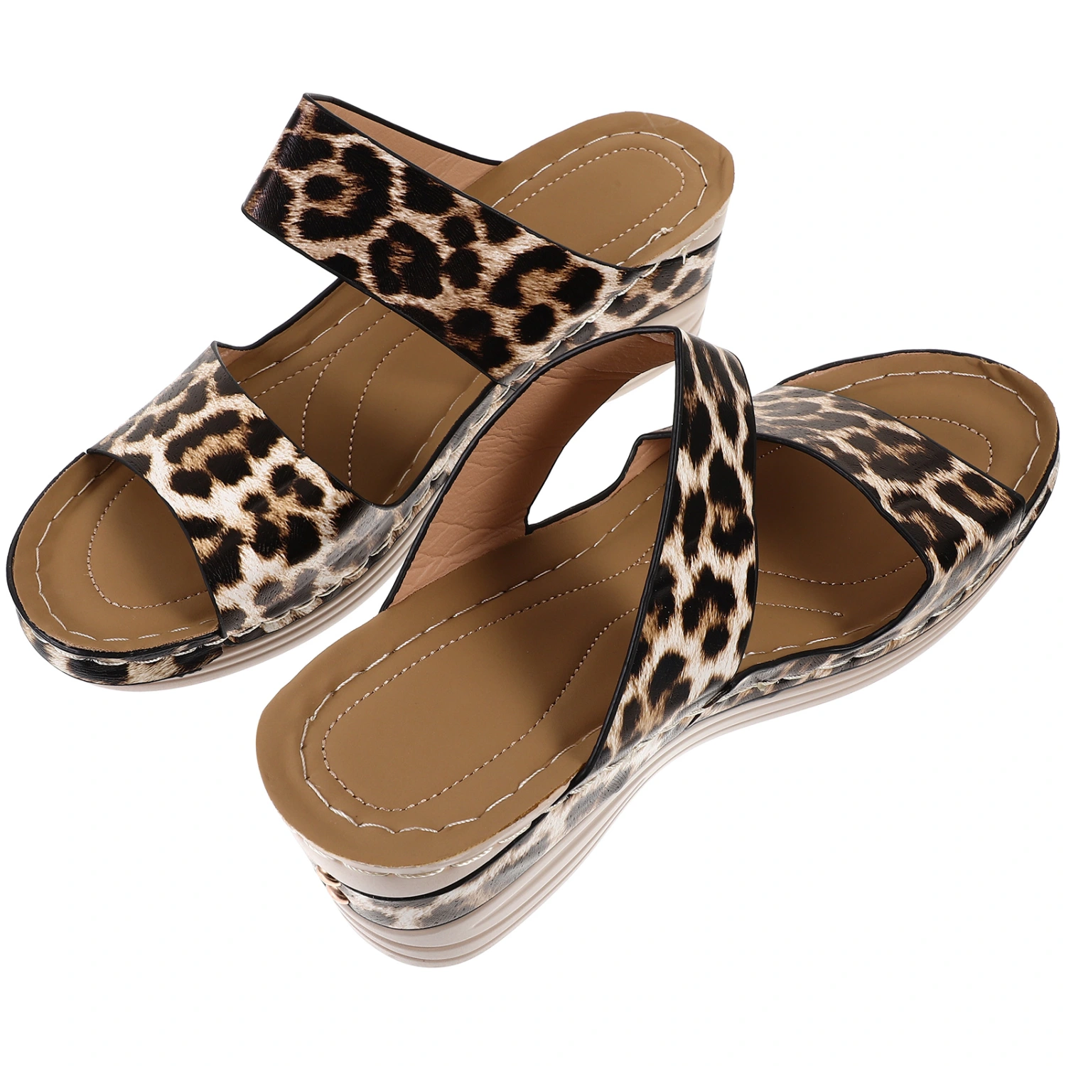 1 Pair Women Sandals Wedge Sandals Summer Beach Shoes Fashionable Leopard Sandals