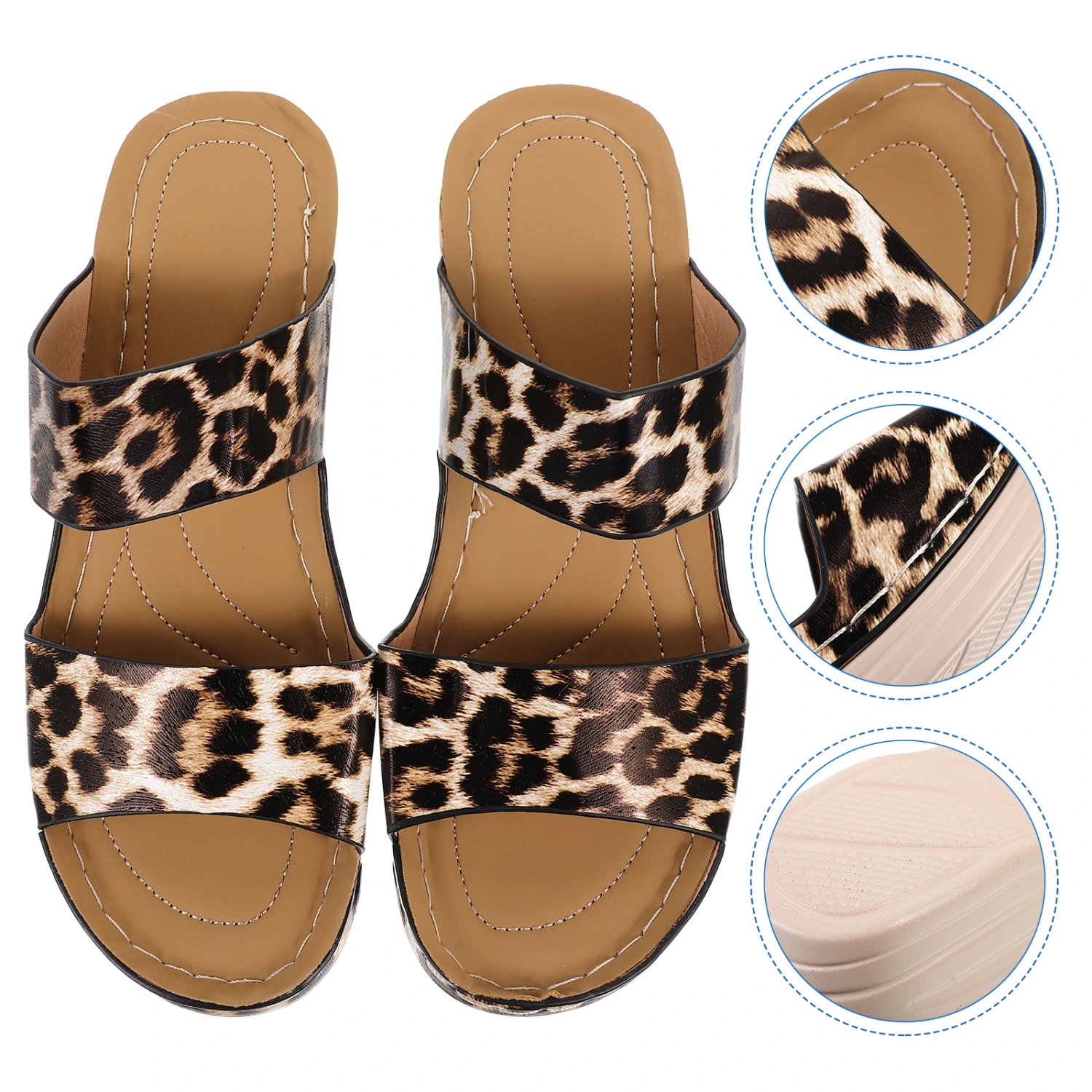 1 Pair Women Sandals Wedge Sandals Summer Beach Shoes Fashionable Leopard Sandals