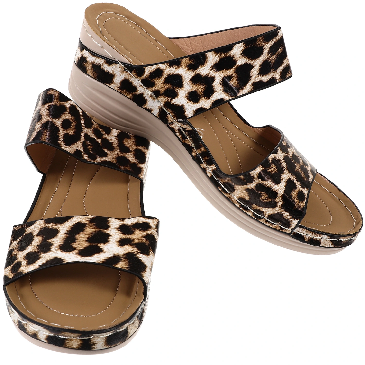 1 Pair Women Sandals Wedge Sandals Summer Beach Shoes Fashionable Leopard Sandals