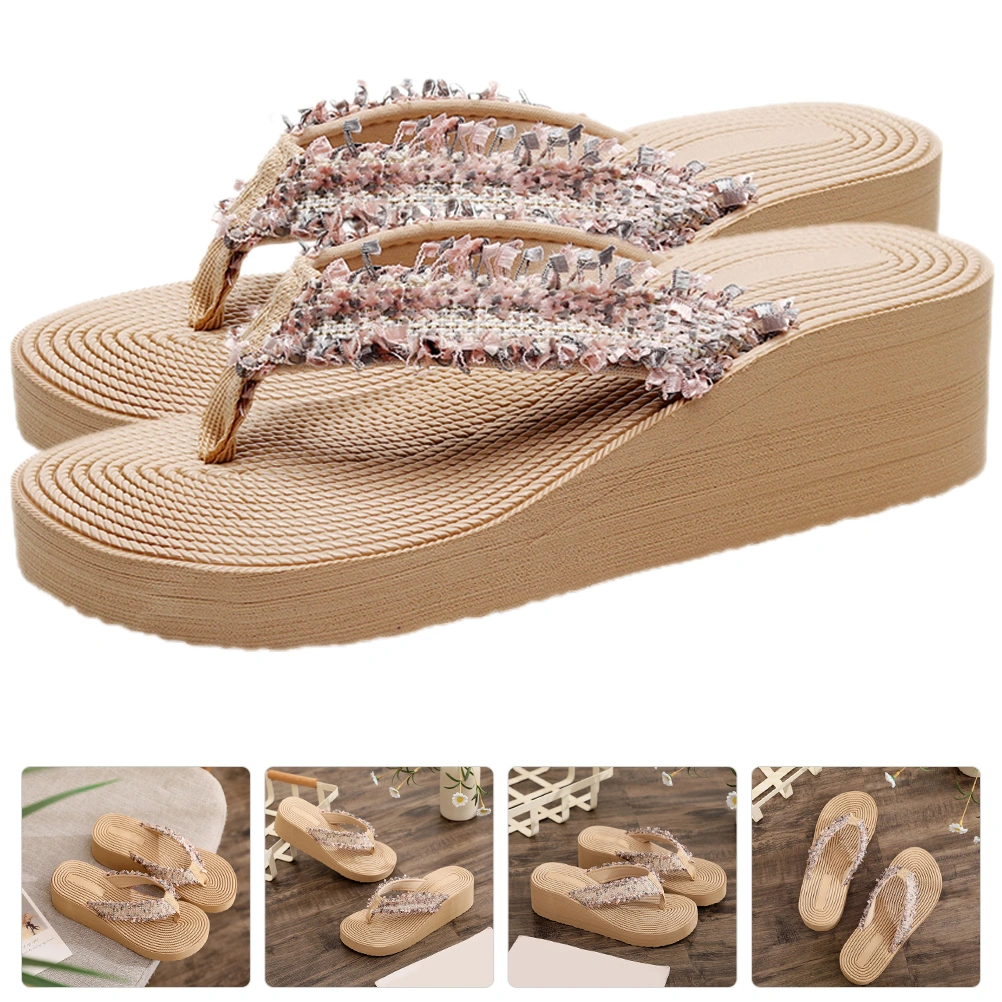 1 Pair Women Sandals Bohemian Style Sandals Wedge Slippers Summer Beach Shoes