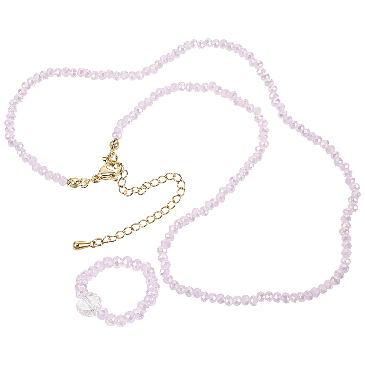 1 Set Crystal Beaded Necklace Rings Trendy Clavicle Chain Finger Ring Jewelry for Women