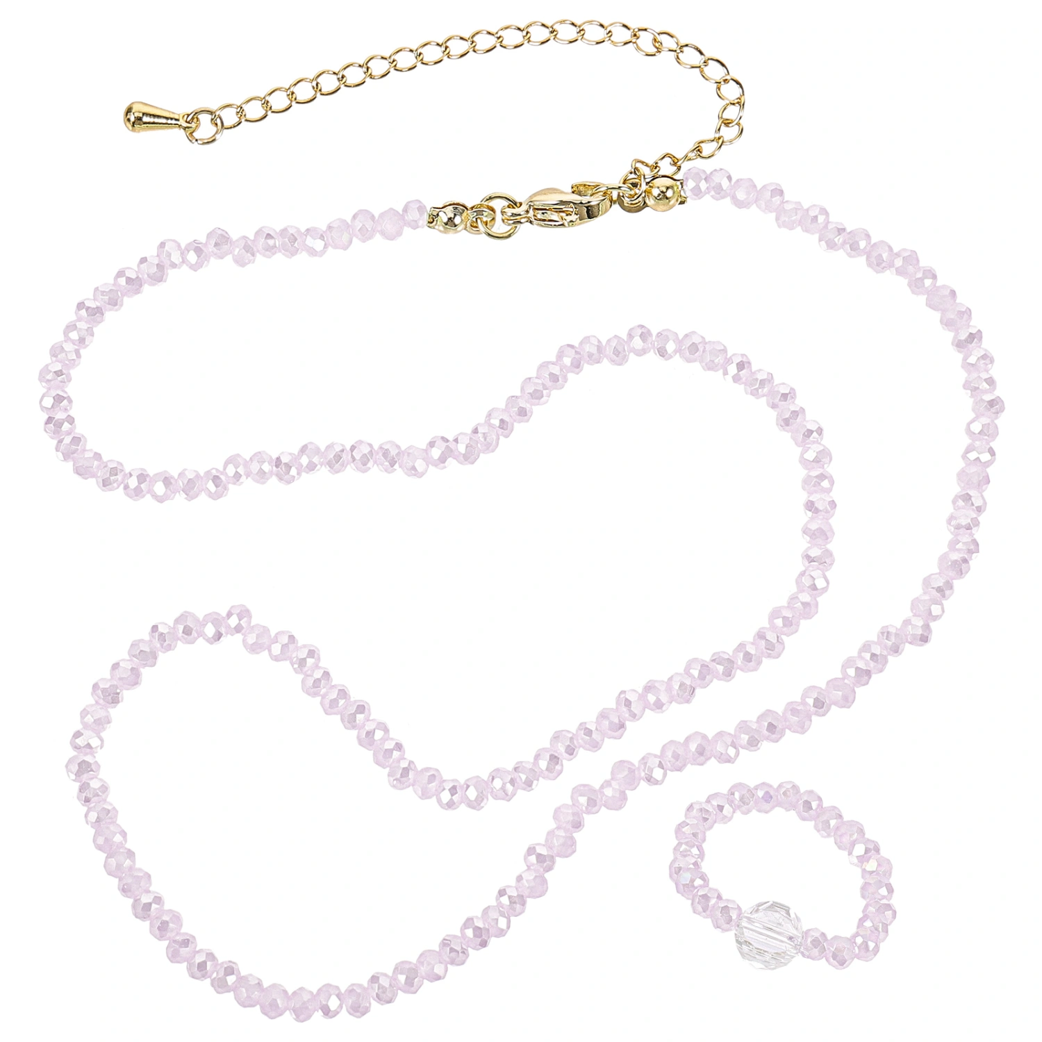 1 Set Crystal Beaded Necklace Rings Trendy Clavicle Chain Finger Ring Jewelry for Women