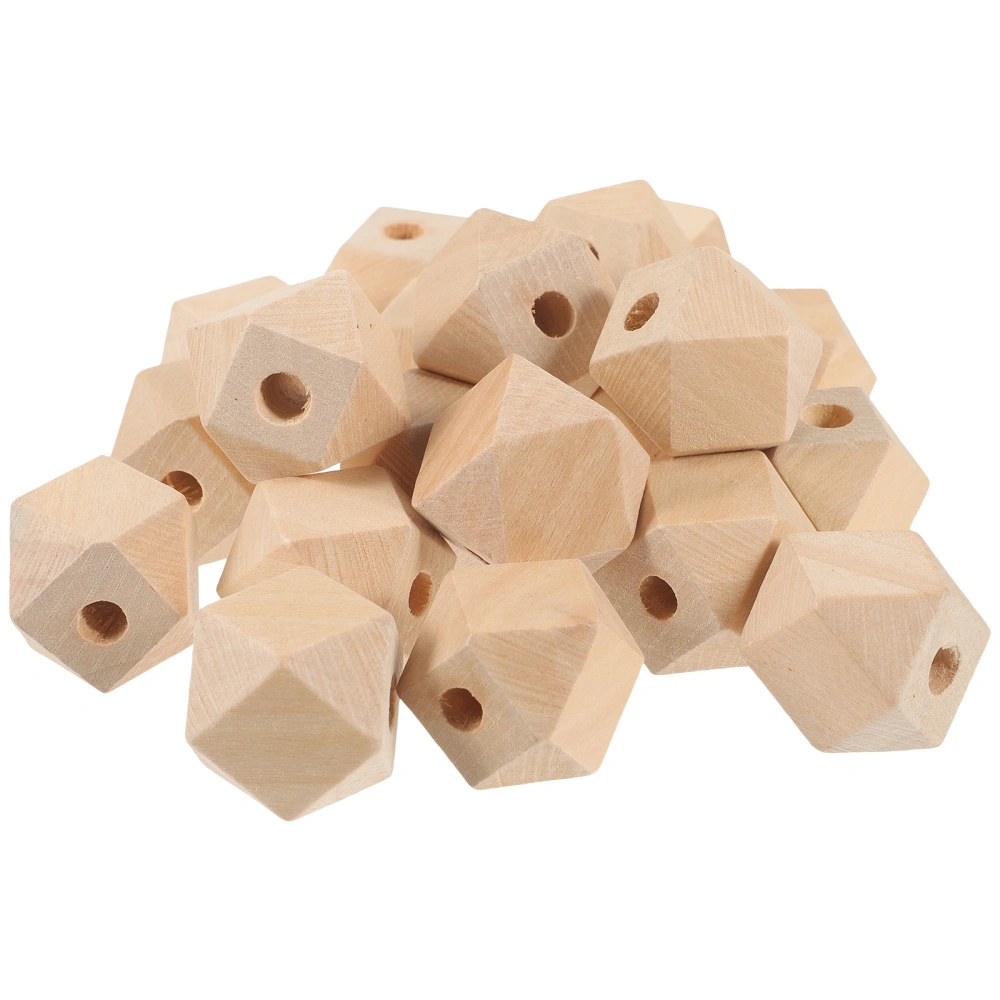 20pcs Natural Color Wooden Beads  Handmade Craft Beads DIY Adornment Octagonal Shape Beads