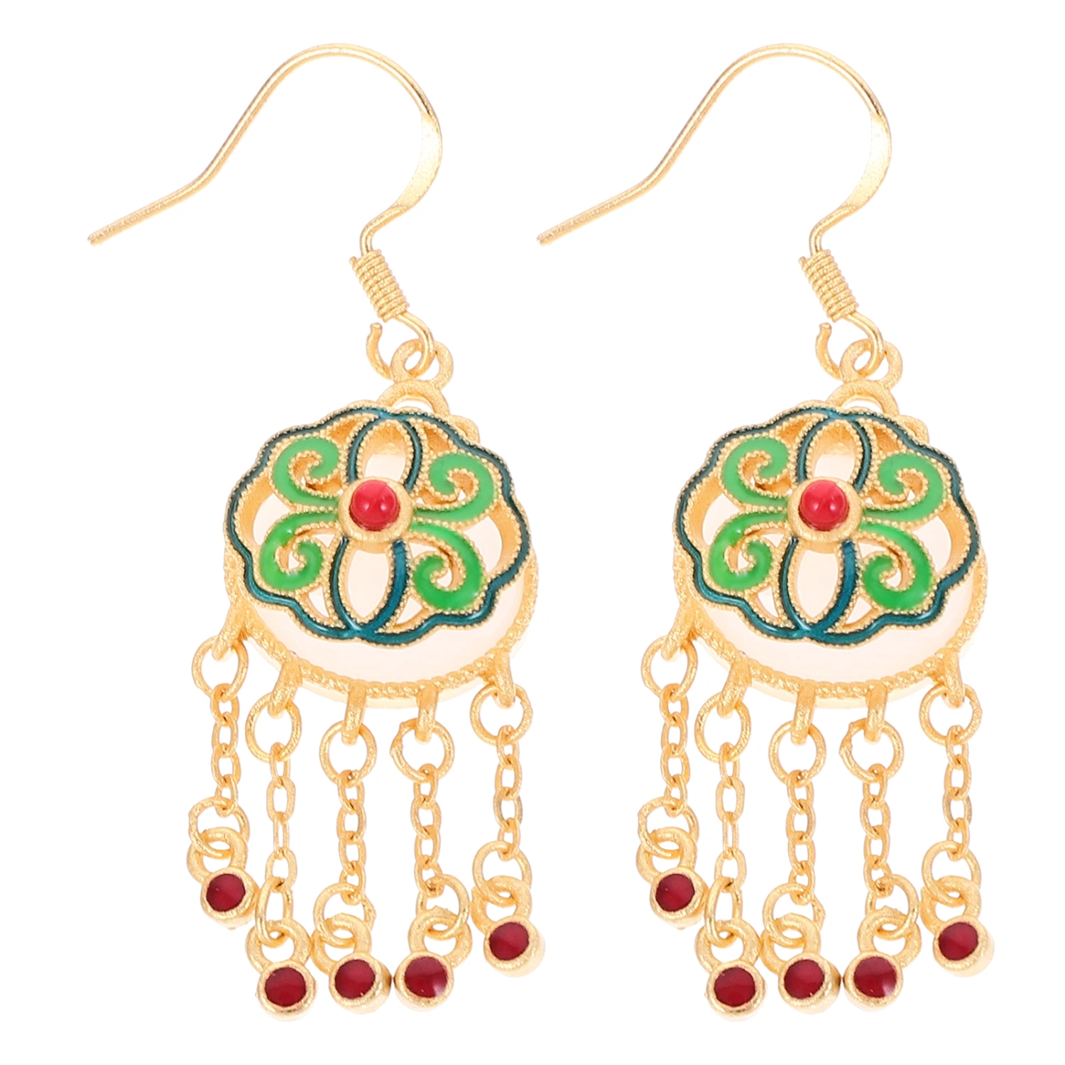1 Pair Vintage Earrings Jade Earrings Tassel Earrings Dangle Earrings Drop Earrings
